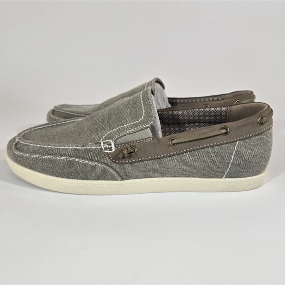L Crown Vintage Brohm Boat Shoe Size 9 Mens Canvas Slip-on Taupe Tan Grey Preppy - Picture 5 of 9